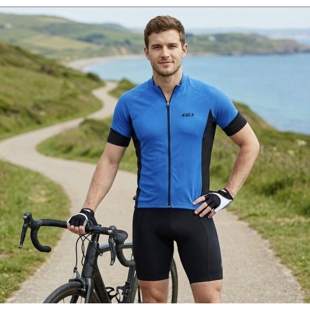 Garneau Cycling Jersey Men’s Size XL Blue Dri-wicking Race Top Full Zip Biking